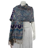 Pashmina Style Shawls - Woven Prints - Metallic Accent - Persian Paisley - Purple/Teal