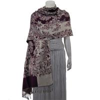 Pashmina Style Shawls - Woven Prints - Flowers and Grapes - Eggplant