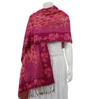 Pashmina Style Shawls - Woven Prints - Metallic Accent - Peacock - Raspberry Two-Tone