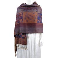 Pashmina Style Shawls - Woven Prints - Medley Print - Brown-Navy