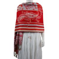 Pashmina Style Shawls - Woven Prints - Medley Print - Red-Grey