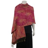 Pashmina Style Shawls - Woven Prints - Floral with Paisley Border - Fuchsia