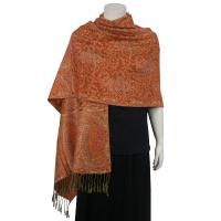 Pashmina Style Shawls - Woven Prints - Floral with Paisley Border - Orange