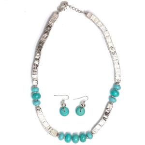 794 Fashion Necklace & Earring Sets Silver with Turquoise Stones - 