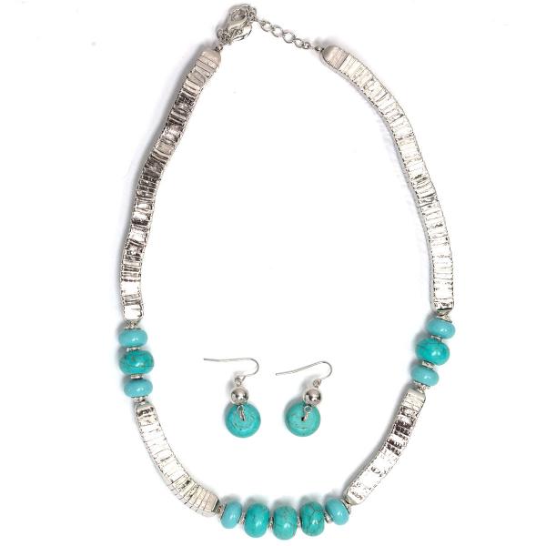 Wholesale 794 Fashion Necklace & Earring Sets Silver with Turquoise Stones - 