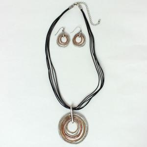 794 Fashion Necklace & Earring Sets Metal Circle Neckset - Tri-Color - 