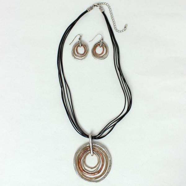 Wholesale 794 Fashion Necklace & Earring Sets Metal Circle Neckset - Tri-Color - 