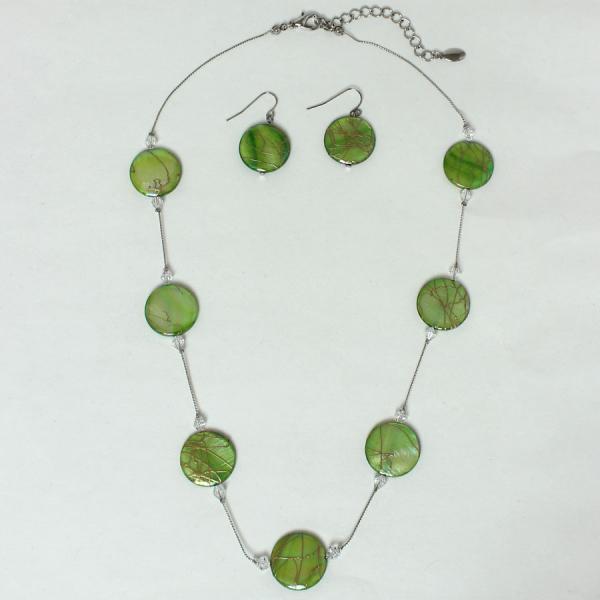 Wholesale 794 Fashion Necklace & Earring Sets Iridescent Circles - Light Green - 