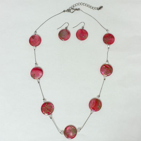 Wholesale 794 Fashion Necklace & Earring Sets Iridescent Circles - Pink - 