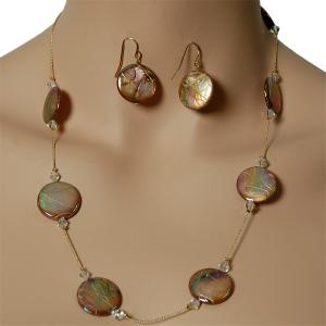 794 Fashion Necklace & Earring Sets Iridescent Circles - Tan - 