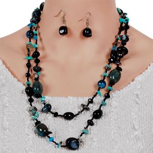 794 Fashion Necklace & Earring Sets Chips and Stones with Seed Beads - Dark Tones - 