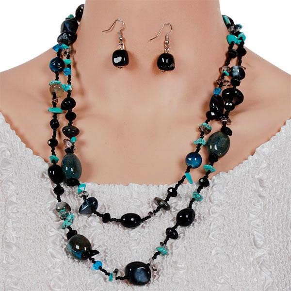 Wholesale 794 Fashion Necklace & Earring Sets Chips and Stones with Seed Beads - Dark Tones - 