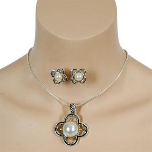794 Fashion Necklace & Earring Sets Flowers - White - 
