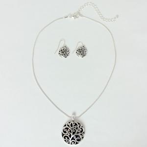 794 Fashion Necklace & Earring Sets Abstract Design Circle - Black-Silver - 
