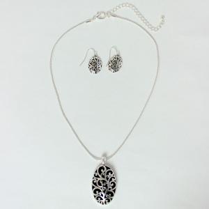 794 Fashion Necklace & Earring Sets Abstract Design Oval - Black-Silver - 