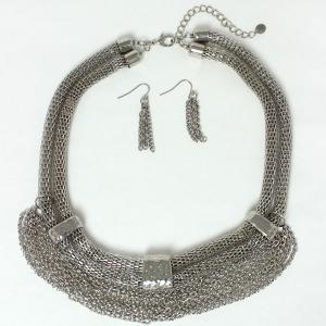 794 Fashion Necklace & Earring Sets Mesh Multi Chain - Silver - 