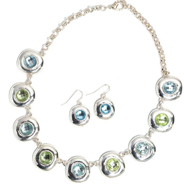 Wholesale 794 Fashion Necklace & Earring Sets 1051 - Silver-Blue - 