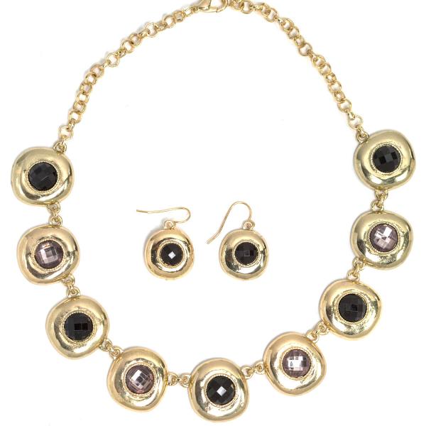 Wholesale 794 Fashion Necklace & Earring Sets 1051 - Gold-Black - 