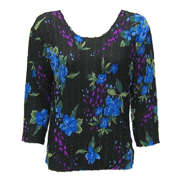 Wholesale 822 - Magic Crush Georgette 3/4 Sleeve Tops Black-Blue Floral - One Size Fits Most