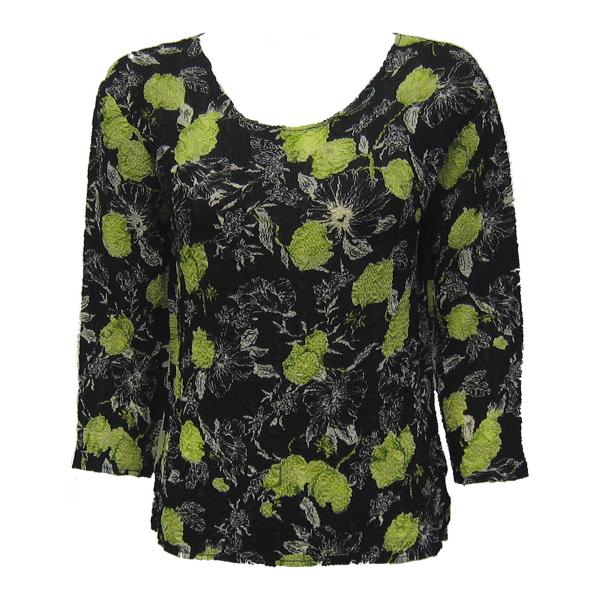 Wholesale 822 - Magic Crush Georgette 3/4 Sleeve Tops Black-Kiwi Floral - One Size Fits Most