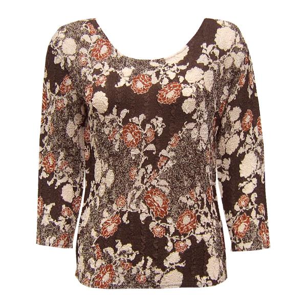 Wholesale 822 - Magic Crush Georgette 3/4 Sleeve Tops Chocolate-Ivory Floral - One Size Fits Most