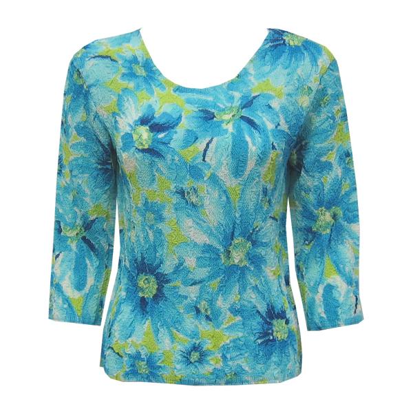 Wholesale 822 - Magic Crush Georgette 3/4 Sleeve Tops Daisies - Aqua - One Size Fits Most