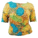 Silky Touch Popcorn - Queen Short Sleeve - Leaves Turquoise-Green-Copper