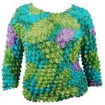 Silky Touch Popcorn - Queen Three Quarter Sleeve  - Leaves Green-Violet-Teal