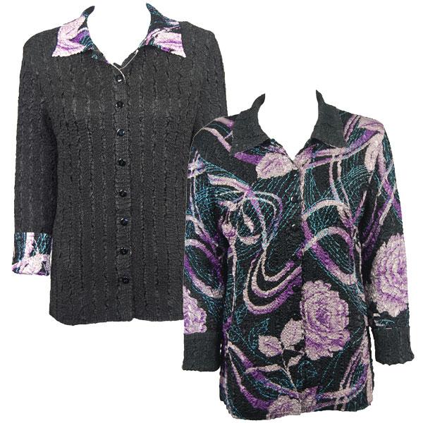 Wholesale 9989 - Reversible Magic Crush Jackets Abstract Floral Purple-Rose reverses to Solid Black #A05 - S-M
