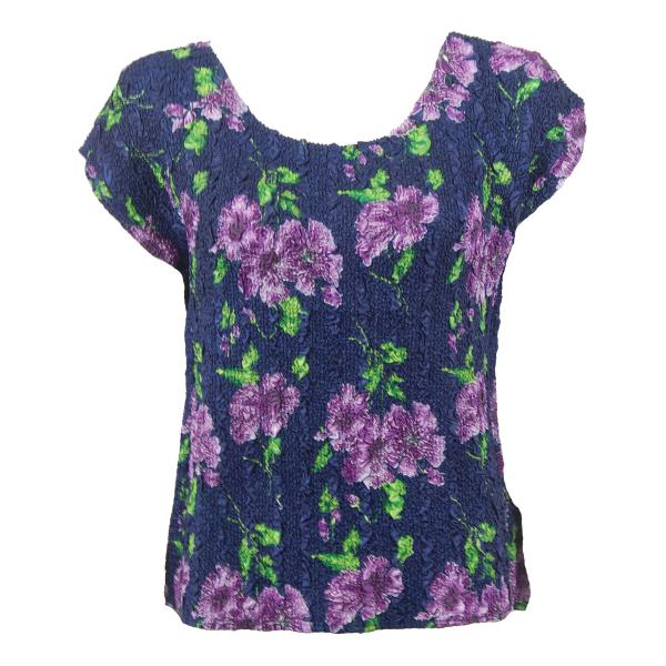 Wholesale 925 - Ultra Light Crush Blouses Navy with Purple Flowers - One Size Fits Most