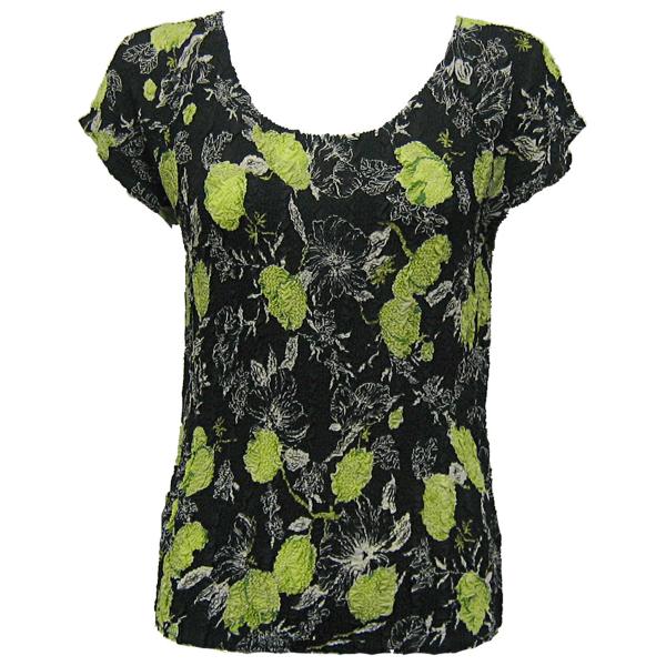 Wholesale 844  - Magic Crush Georgette Cap Sleeve Tops Black-Kiwi Floral - One Size Fits Most