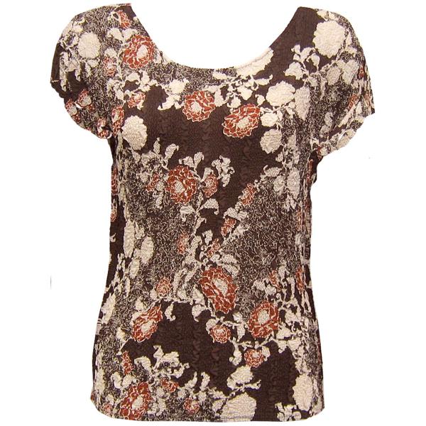 Wholesale 844  - Magic Crush Georgette Cap Sleeve Tops Chocolate-Ivory Floral - One Size Fits Most