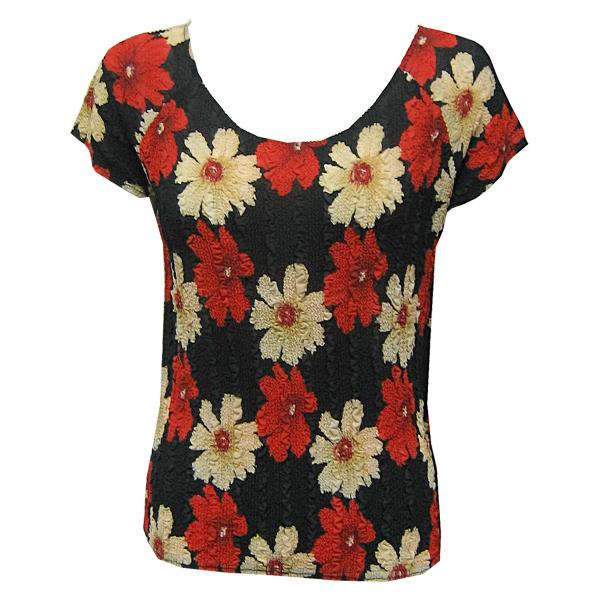 Wholesale 844  - Magic Crush Georgette Cap Sleeve Tops Hibiscus Red-Tan - One Size Fits Most