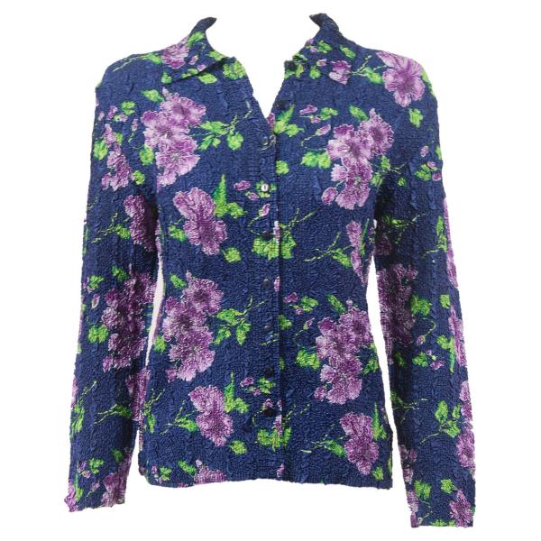 Wholesale 925 - Ultra Light Crush Blouses  Navy with Purple Flowers - One Size Fits Most