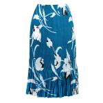 Skirts - Satin Micro Pleat - Calf Length  -  White Tulips on Teal