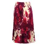 Skirts - Satin Micro Pleat - Calf Length  -  Rose Floral - Berry