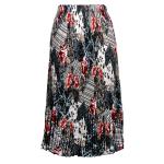 Skirts - Satin Micro Pleat - Calf Length  -  White-Black-Red Abstract