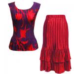 Sets Satin Mini Pleat - Sleeveless - Red Floral on Purple - Red Skirt