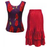 Sets Satin Mini Pleat - Sleeveless - Red Poppies on Purple - Red Skirt