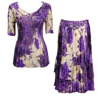 Sets Satin Mini Pleat - Half Sleeve V-Neck - Rose Floral-Purple