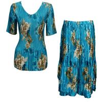 Sets Satin Mini Pleat - Half Sleeve V-Neck - Taupe on Teal