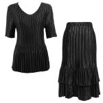 Sets Satin Mini Pleat - Half Sleeve V-Neck - Solid Black