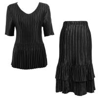 Sets Satin Mini Pleat - Half Sleeve V-Neck - Solid Black
