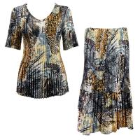 Sets Satin Mini Pleat - Half Sleeve V-Neck - Abstract Black-Gold