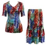Sets Satin Mini Pleat - Half Sleeve V-Neck - Abstract Blue-Red