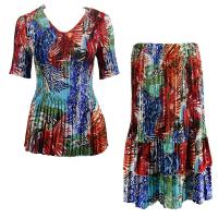 Sets Satin Mini Pleat - Half Sleeve V-Neck - Abstract Blue-Red