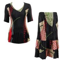 Sets Satin Mini Pleat - Half Sleeve V-Neck - Art Deco Olive-Red