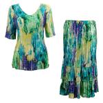 Sets Satin Mini Pleat - Half Sleeve V-Neck - Blue-Purple-Yellow Watercolors
