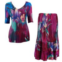 Sets Satin Mini Pleat - Half Sleeve V-Neck - Red-Blue Flower