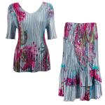 Sets Satin Mini Pleat - Half Sleeve V-Neck - Red Swirl on Silver